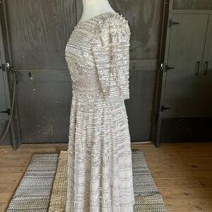 Johnny Was Cream A-Line Midi Dress Short Sleeve